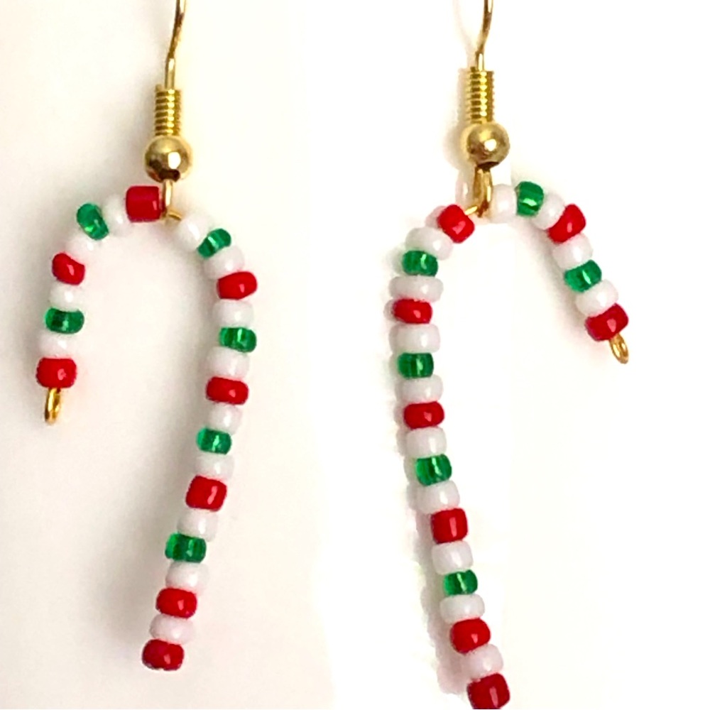 New Christmas Candy Cane Earrings Beaded Hand Crafted